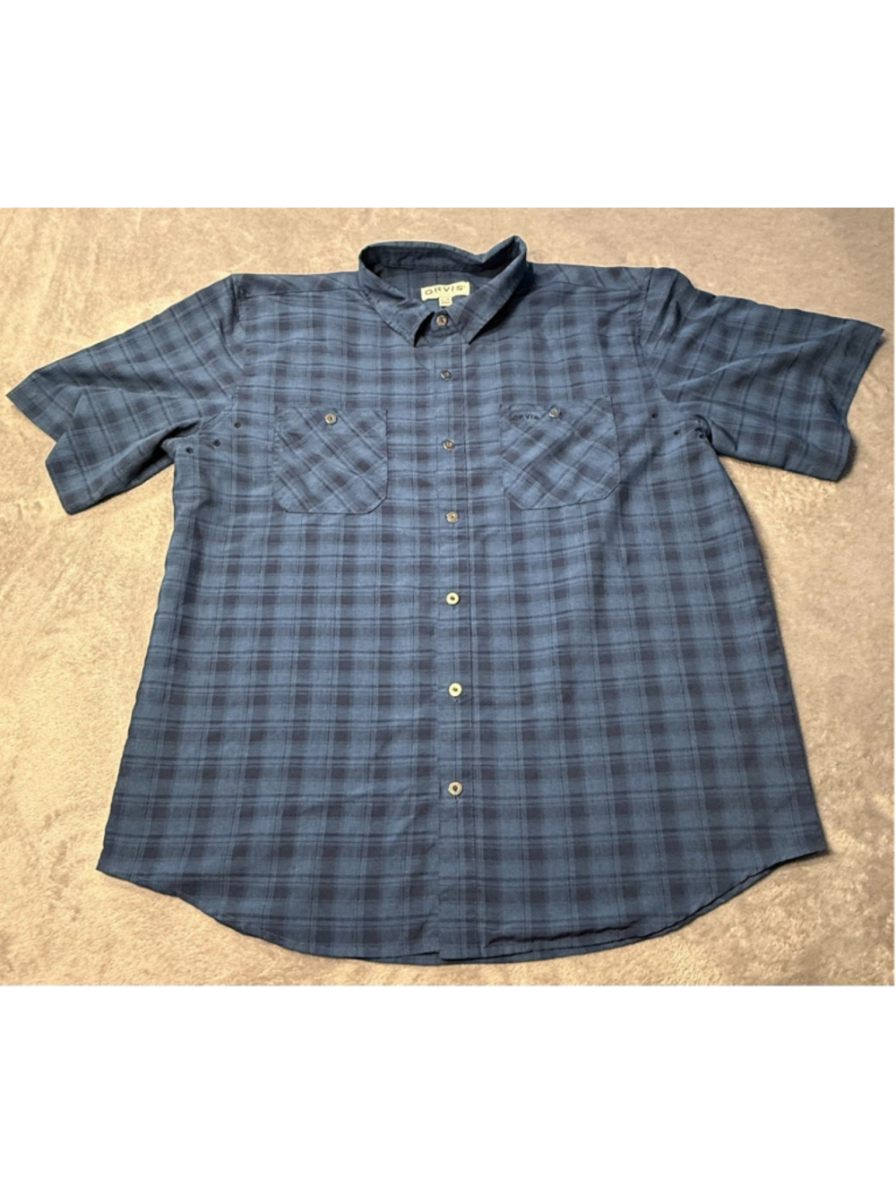 Orvis Men's Short Sleeve Woven Shirt Blue Plaid Size XL